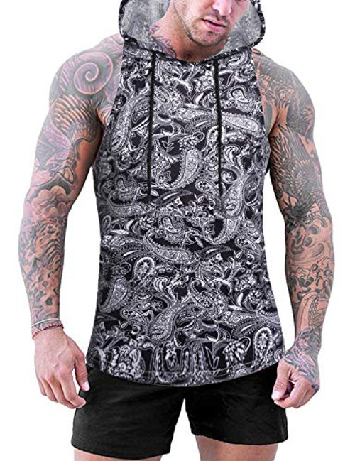 Daupanzees Men Workout Shirt Sleeveless Hoodie Cotton Tank Top Gym Clothes Cool Tank Tops for Men Muscle Shirts  Paisley M