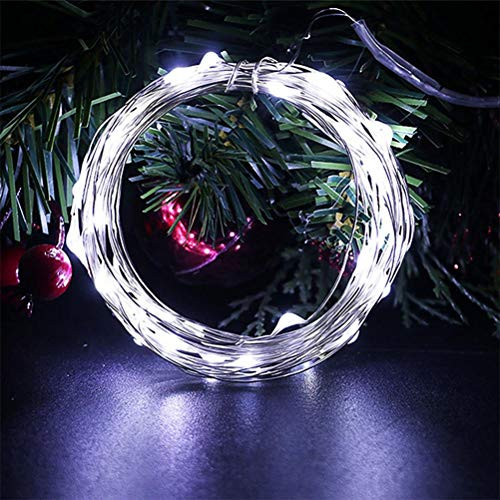 Lwind Fairy Lights Battery Operated 16ft 50LED String Lights Twinkle String Lights Silver Wire Firefly Lights for Christmas Garden Party Indoor Decor  White