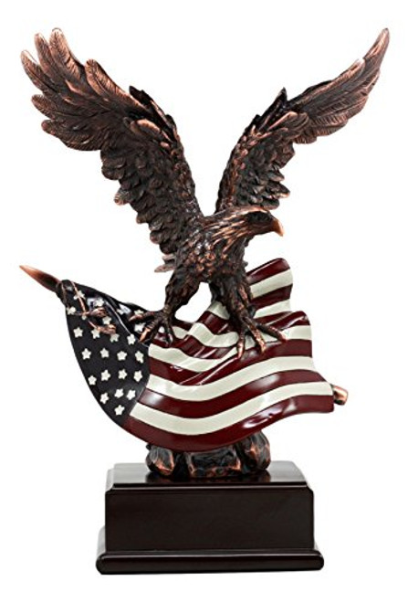 Ebros Wings of Glory Bald Eagle Clutching On American Flag Statue Bronze Electroplated Wildlife Eagle Figurine With Base Freedom Liberty Patriotic Figurine Ebros Wings of Glory Bald Eagle Clutching On American Flag Statue Bronze Electroplated Wildlife Eagle Figurine With Base Freedom Liberty Patriotic Figurine