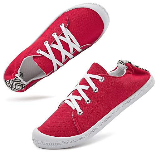 Women s Slip on Shoes Fashion Canvas Sneakers Classic Non Slip Casual Shoes?Red.6?