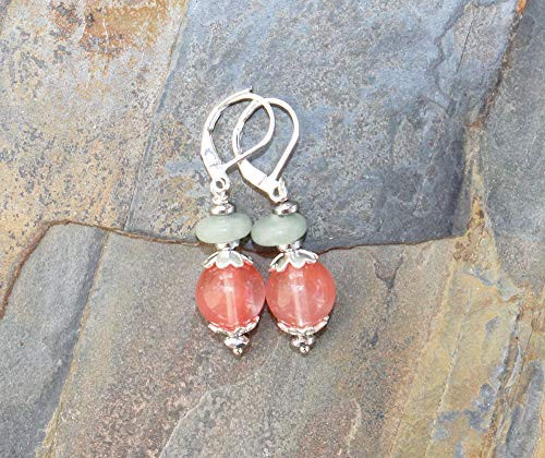 Strawberry Quartz Earrings  Jade Earrings  Natural Stone Earrings  Pink Earrings  Light Green Earrings  Green Pink Earrings  Pastel Earrings