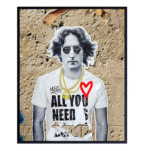 John Lennon Wall Art Print - 8x10 Graffiti Artist  Street Art Poster Photo  Cool Urban Home Decor  Room Decoration - Unique Gift for Beatles Music Fans - Unframed Picture