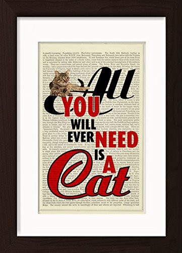 All You Will Ever Need Is Your Cat Typography Mounted   Matted Ready To Frame Dictionary Art Print