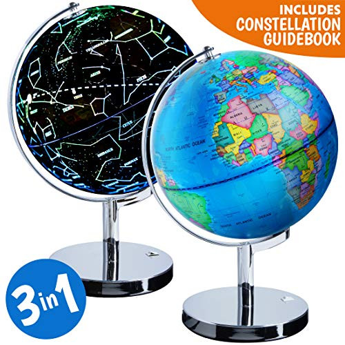 USA Toyz Illuminated Constellation World Globe for Kids - 3 in 1 Interactive Globe with Constellations, Light Up Smart Earth Globes of The World with Stand