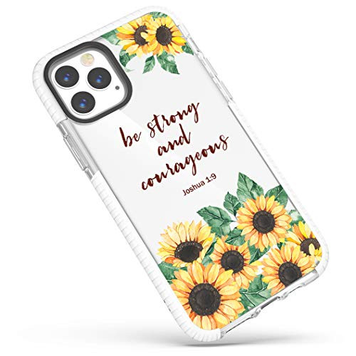 iPhone 11 Pro Max Case Sunflower Floral Pattern Inspirational Encouraging Bible Verses Christian Quotes Joshua 1 9 Soft Protective Clear Design Case for Girls Women Compatible with iPhone 11 Pro Max