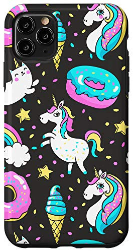iPhone 11 Pro Max Unicorn Cat Rainbow Donuts Pink Aqua  and  Black Pattern AEN060 Case