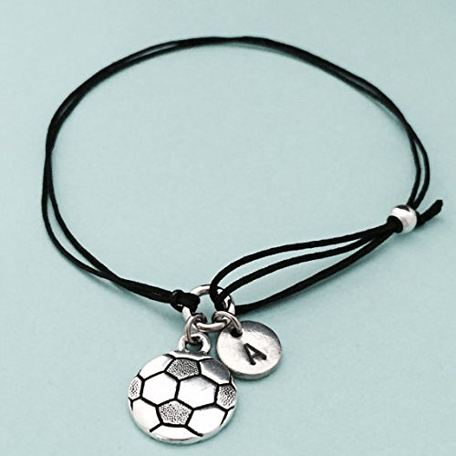 Soccer ball cord bracelet  soccer ball charm bracelet  adjustable bracelet  charm bracelet  personalized bracelet  initial  monogram