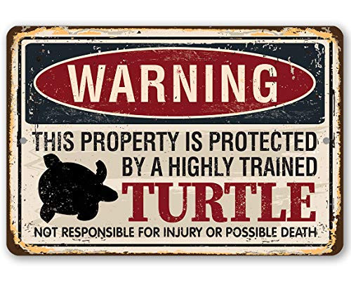 Metal Sign - Warning Property Protected By Turtle - Durable Metal Sign - 12 inch  x 18 inch  Use Indoor Outdoor - Great Gift and Decor Under  25