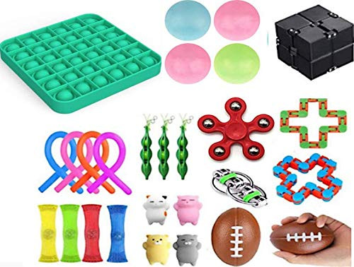 Sensory Fidget Toys Set Stress Relief Toys for Adults  Push Pop Bubble Sensory Square Stress Reliever  Mochi Squishy Marble Mesh Wacky Tracks Fidget Toy  Fidget Sensory Toys Bundle for Kids?27 Pack?