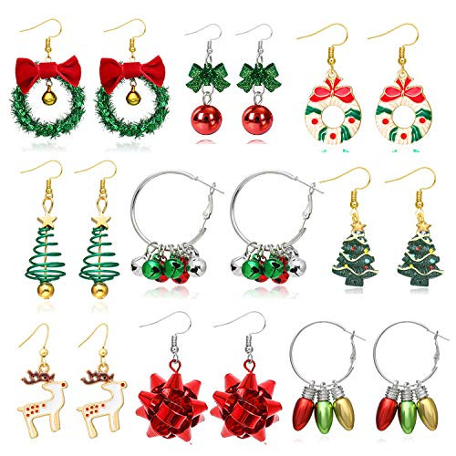 9 Pairs Christmas Earrings Dangle for Women Christmas Tree Bow Jingle Candy Earrings Xmas Earrings Gift for Girls Holiday Earrings Set 9 Pairs Christmas Earrings Dangle for Women Christmas Tree Bow Jingle Candy Earrings Xmas Earrings Gift for Girls Holiday Earrings Set