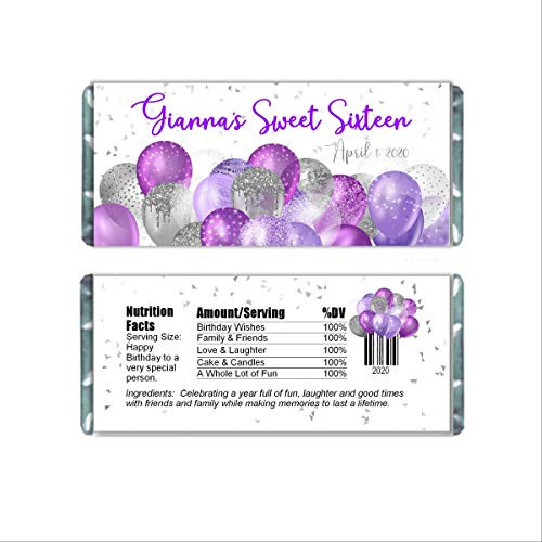Purple Balloons Personalized Candy Bar Wrappers for Chocolate Birthday Party Favors Hershey Bar Labels for Baby Shower Bridal Shower Pack of 20 Purple Balloons Personalized Candy Bar Wrappers for Chocolate Birthday Party Favors Hershey Bar Labels for Baby Shower Bridal Shower Pack of 20