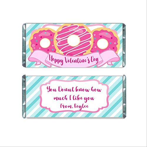Valentine s Day Pink Donut Candy Wrapper  Personalized Labels for Hershey Bars  Kids Class Valentine  Pack of 20