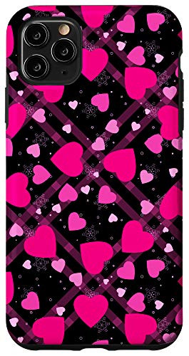iPhone 11 Pro Max Valentines Day Hearts Love Pattern With Pink Plaid Case