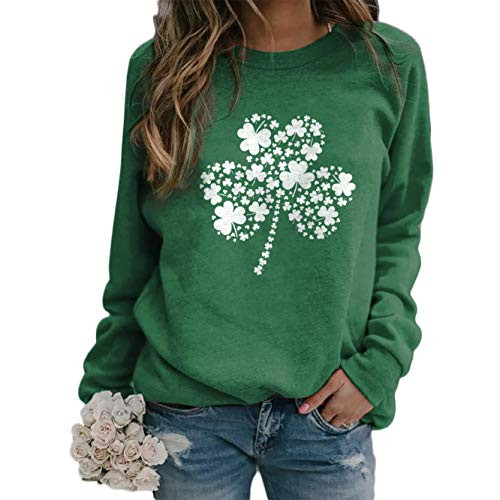 Women s Three-Leaf Clover Shirt St. Patrick s Day Sweatshirt with Shamrock Top-M
