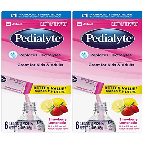 Pedialyte Electrolyte Powder  Strawberry Lemonade  Electrolyte Hydration Drink  0.6 oz Powder Packs  6 Count  Pack of 2
