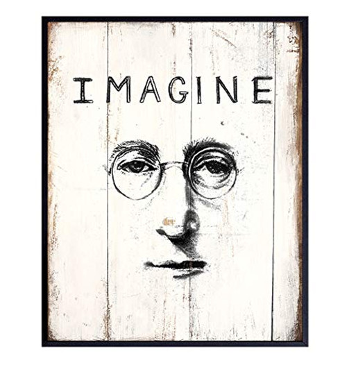 John Lennon Graffiti Wood Sign Replica Wall Art - 8x10 Photo Picture Print  Home Decor  Room Decoration - Vintage Rustic Shabby Chic Gift for Beatles Music  Street Art Fans - Unframed Poster