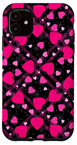 iPhone 11 Valentines Day Hearts Love Pattern With Pink Plaid Case