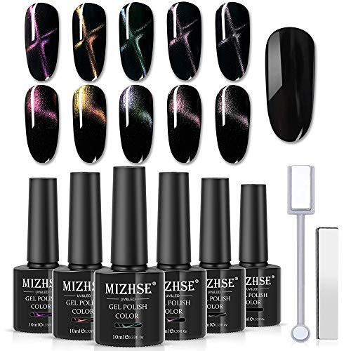 MIZHSE Cat Eye Gel Polish Set- Chameleon Magnetic Gel Nail Polish Kit Galaxy Gel with Magnet Stick Soak Off UV LED 10ml 6pcs MIZHSE Cat Eye Gel Polish Set- Chameleon Magnetic Gel Nail Polish Kit Galaxy Gel with Magnet Stick Soak Off UV LED 10ml 6pcs