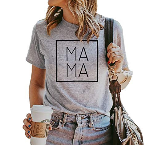 Mama Letters Print T-Shirt Women Short Sleeve Casual Graphic Tees Tops Mother s Day Shirts Gift  Grey  L Mama Letters Print T-Shirt Women Short Sleeve Casual Graphic Tees Tops Mother s Day Shirts Gift  Grey  L