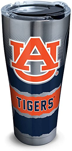Tervis 1269353 Auburn Tigers Knockout Stainless Steel Tumbler with Clear and Black Hammer Lid 30oz, Silver