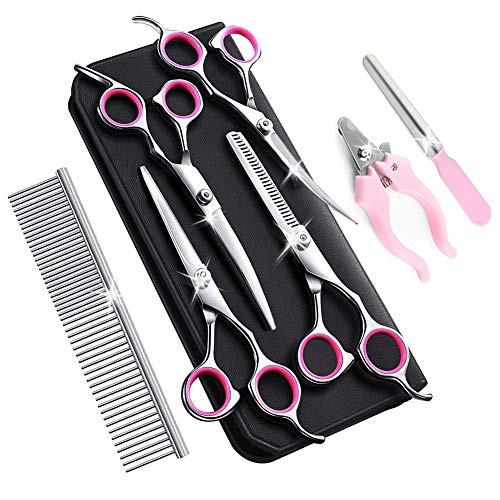 Pet Grooming Scissors for Dogs Cats Straight and Thinning and Curved Scissors Set for Dog Grooming Pink Scissors for Dog Pet Grooming Scissors for Dogs Cats Straight and Thinning and Curved Scissors Set for Dog Grooming Pink Scissors for Dog