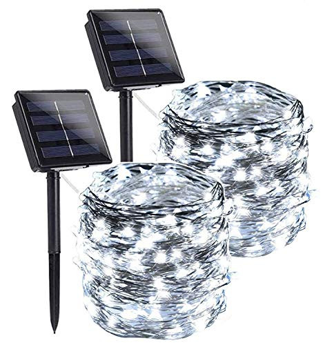 YUESUO Solar String Lights  2 Pack 200 LED Solar Fairy Lights 72 feet 8 Modes Copper Wire Lights Waterproof Outdoor String Lights for Garden Patio Gate Yard Party Wedding Indoor Bedroom ?White?