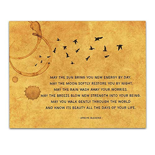 inch May the sun bring you new energy.all days of your life inch  - Apache Blessing  Coffee and Flock of Birds Loving words Wall Art Decor - Unframed 11 x 14 Sepia Print - Comforting Gift Ideas