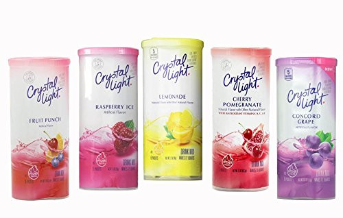 Crystal Light Summer Variety 5 Pack. Makes a total of 30 - 1 2 Gallon Pitchers. Variety Includes Concord Grape  Fruit Punch  Lemonade  Raspberry Ice and Cherry Pomegranate.