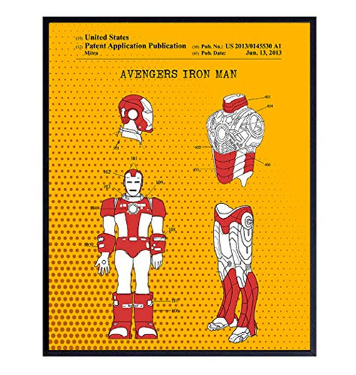 Iron Man Patent Print - 8x10 Gift for Superheroes  DC  Marvel Comic Book  Justice League  Avengers or Stan Lee Fans  Men  Boys - Wall Art  Home Decor  Decoration for Bedroom  Living Room