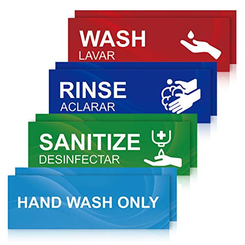 Wash Rinse Sanitize Sink Labels  Hand Wash Only Sign  8 Pack 3 Compartment Sink Waterproof Sticker Signs for Wash Station  Commercial Kitchens  Restaurant  Food Trucks  Busing Stations  Dishwashing