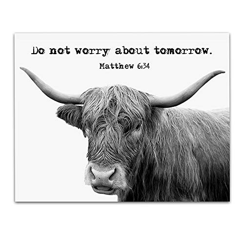 Matthew 6 34 inch Do not worry about tomorrow. inch  Bible Verse Wall Print- Unframed 11 x 14 Black  and  White Print - Inspirational Gift for Family  and  Friends