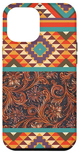 iPhone 12 Pro Max Unique Turquoise Orange Aztec Navajo Pattern Western Tooling Case