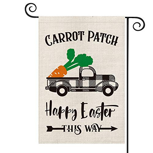 AVOIN Happy Easter Buffalo Plaid Truck Garden Flag Vertical Double Sized  Spring Holiday Carrot Patch Arrow Yard Outdoor Decoration 12.5 x 18 Inch
