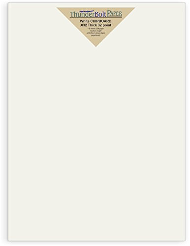 10 Sheets Chipboard 32pt white 1 side - 8" X 10" (8X10 Inches) Photo|Picture-Frame Size - Medium Weight Thickness PaperBoard .032 (point) Caliper White Coated on Brown Kraft Cardboard Paper