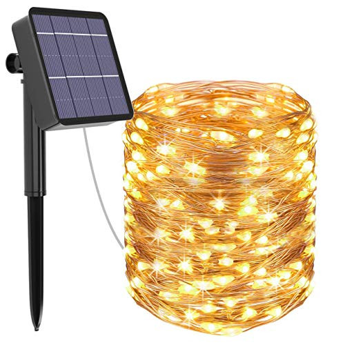 Kolpop Solar String Lights  105FT 320 LED Solar Fairy Lights 8 Modes Copper Wire Solar Powered String Lights Outdoor Waterproof Decoration Lights for Garden Patio Party Christmas Tree Warm White
