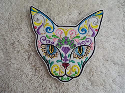 Pastel Tapestry White CAT Embroidered Iron-on Patch