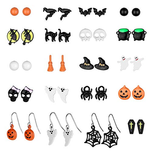 20 Pairs Halloween Theme Stud Earring sets Including Halloween Spider Web Pumpkin Ghost Bat Skull Black Cat Witch Halloween Stud and Drop Earrings for Women Girls Color-3 20 Pairs Halloween Theme Stud Earring sets Including Halloween Spider Web Pumpkin Ghost Bat Skull Black Cat Witch Halloween Stud and Drop Earrings for Women Girls Color-3