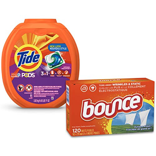 Tide PODS 3 in 1 HE Turbo Laundry Detergent Pacs  Spring Meadow Scent  81 Count Tub with Dryer Sheets for Static Control  120 Count