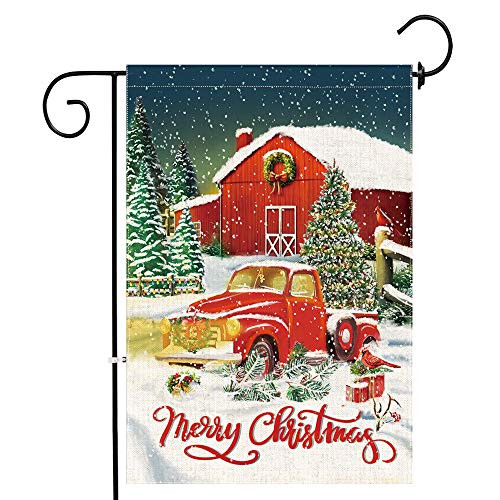 Hexagram Merry Christmas Garden Flag 12 x 18 Inch Double Sided Burlap Winter Christmas Small House Flag for Outdoor Garden Front Door Porch Yard Decorative Christmas Flags Home Decor