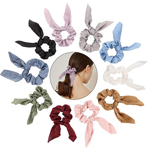 ACO-UINT 10 Pack Bow Scrunchies for Women Hair Scrunchies Bunny Ear Hair Scrunchies Ponytail Holder for Women and Girls