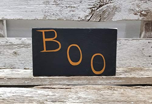 Boo 4 inch  x 6 inch  Mini Black Wood Halloween Block Sign