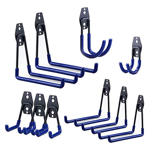Garage Hooks  10-Piece Garage Storage Hooks and Hangers  Heavy-Duty Wall-Mounted Garage Organizers for organizing Power Tools  ladders  Bicycles  Hoses and Bulk Items  10-Pieces  Blue