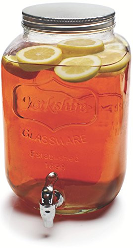 Circleware Classic Yorkshire Sun Tea Mason Jar Glass Beverage Dispenser with Metal Lid, 1 Gallon Capacity, Glassware For Water, Juice, Beer, Wine, Liquor, Kombucha Iced Punch & Best Cold Drinks