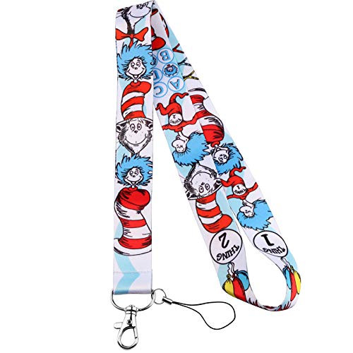 BEKECH Dr. Seuss Book Lovers Gift Dr. Seuss Inspired Cartoon Printed ID Card Holder Keychain Clip Gift LRelease Buckle Lanyard for Dr. Seuss Fan Women Girls  Lanyard