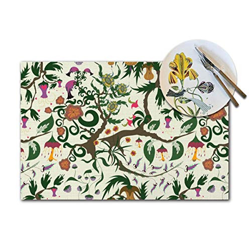 BJHAP Placemats Set of 6 for Dining Table Fantastic Garden Washable Woven Vinyl Placemat Non-Slip Heat Resistant Kitchen Table Mats