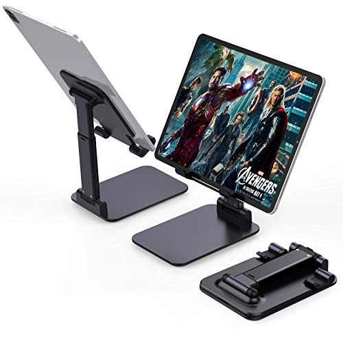 Yoozon Foldable  and  Adjustable Tablet Stand   2021 Updated  Compact Desktop iPad Stand Holder Cradle Dock Compatible with Phones  iPad  Samsung Galaxy Tabs  Kindle  Nintendo Switch 13 Max   Black