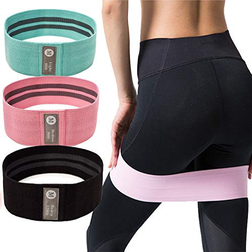 Non-Slip Resistance Booty Bands for Hip  Legs  Thighs and Butt  Womens Exercise Workout Glute Loop Bands with Different Strength Level - 3 Pieces Set  Blue PlusPink PlusBlack  M