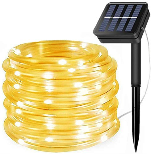 Chinety Solar String Lights Outdoor Rope Lights  100 LED 8 Modes Solar Powered Outdoor Waterproof Tube Light Copper Wire Fairy Lights for Garden Fence Patio Yard Party Wedding Decor  Warm White