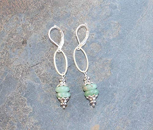 Jade Earrings  Light Green Earrings  Natural Stone Earrings  Hoop Earrings  Spring Earrings  Green Earrings  March Earrings  For Her