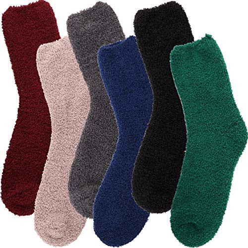 ANTSANG Men Fuzzy Socks Soft Cozy Plush Warm Cabin Fluffy Winter Stocking Stuffers Slipper Christmas Sleep Socks for Boys Soild Color B 6 Pairs
